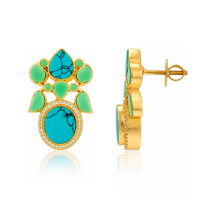 Majestic Turquoise Bloom 925 Sterling Silver Statement Earring