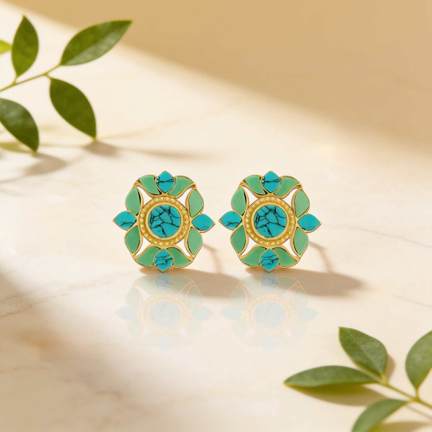 Majestic Turquoise Petals 925 Sterling Silver Earrings