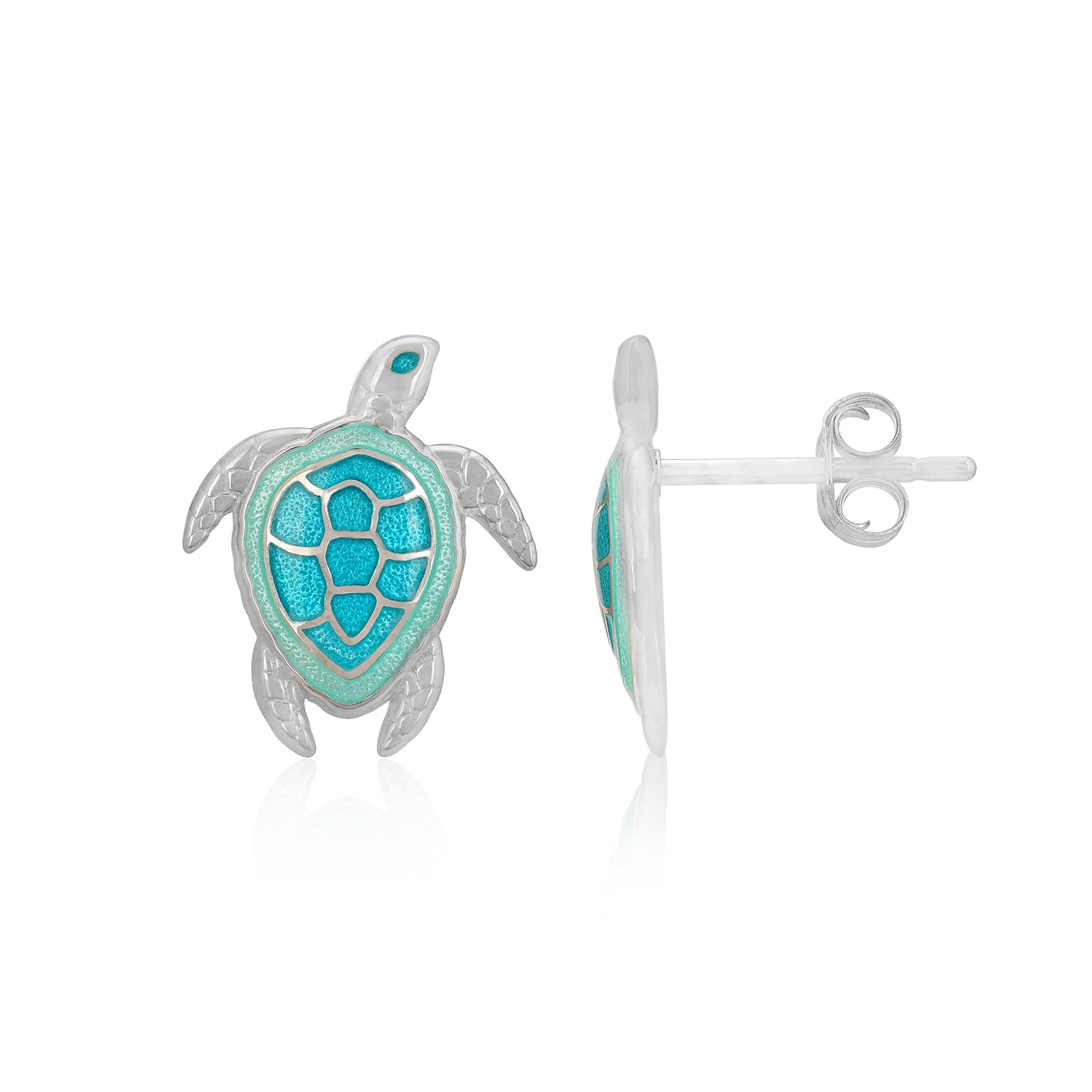 Marine Blue Turtle Rhodium Plated Earrings