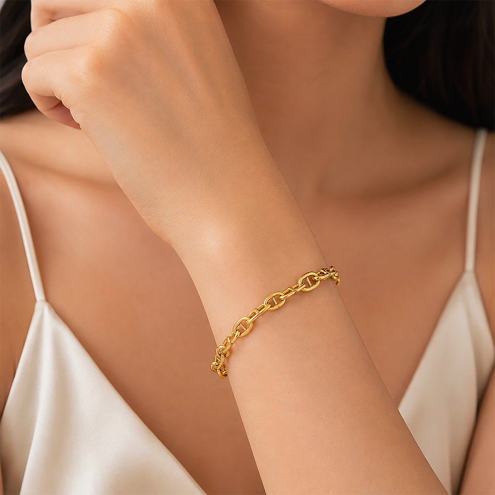 Mariner Link Silver Chain Gold Bracelet