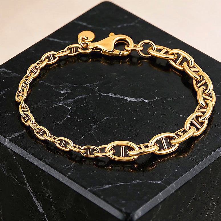 Mariner Link Silver Chain Gold Bracelet