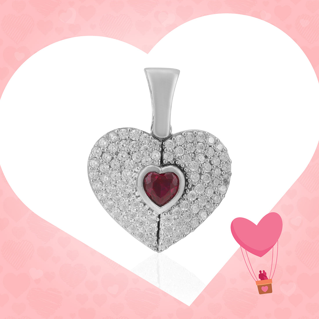 Maroon Desire Heart Rhodium Plated Sparkling Pendants