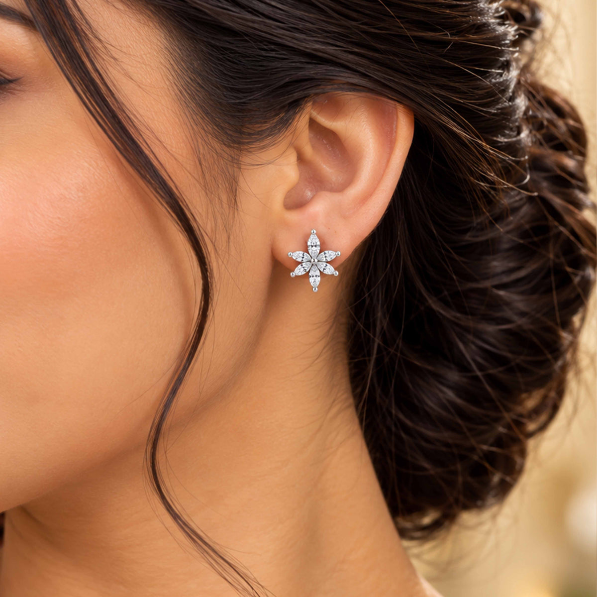 Marquise Lotus Crystal Sterling Silver Studs