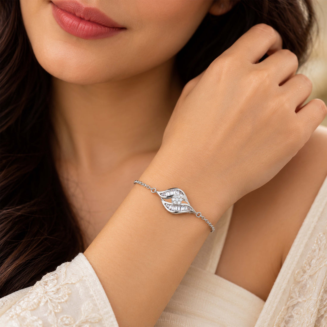 Marquise Wave Cubic Zirconia Sterling Silver Bracelet