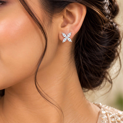 Marquise Floral Crystal Sterling Silver Studs