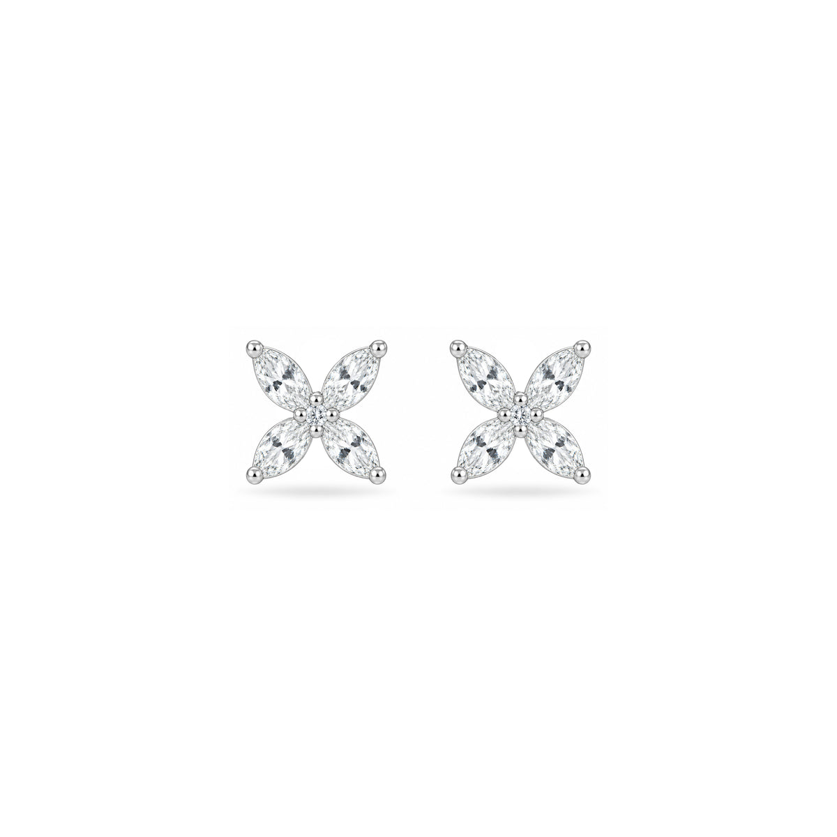 Marquise Floral Crystal Sterling Silver Studs