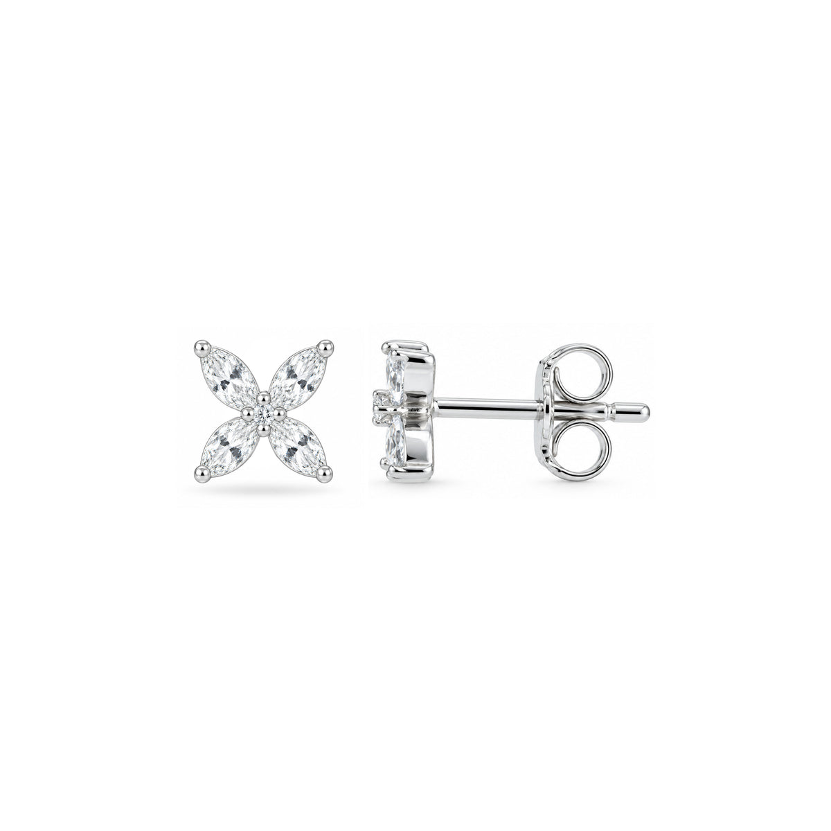 Marquise Floral Crystal Sterling Silver Studs