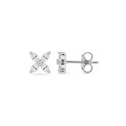 Marquise Floral Crystal Sterling Silver Studs