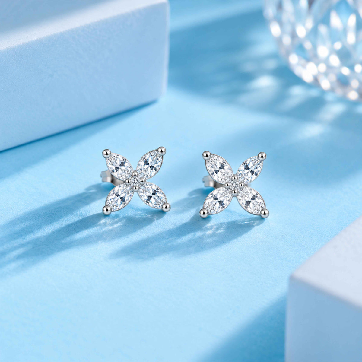 Marquise Floral Crystal Sterling Silver Studs