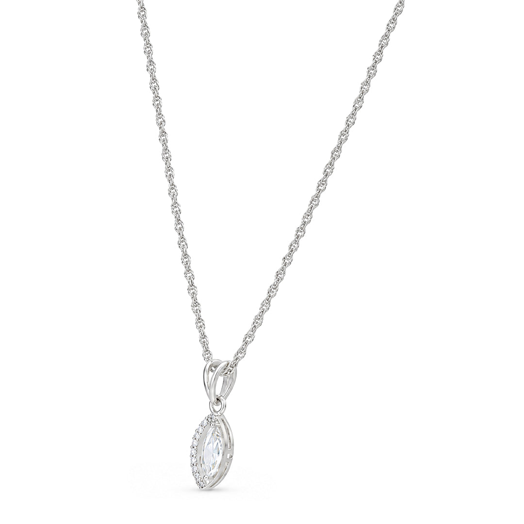 Marquise Halo Sterling Silver Chain Pendant