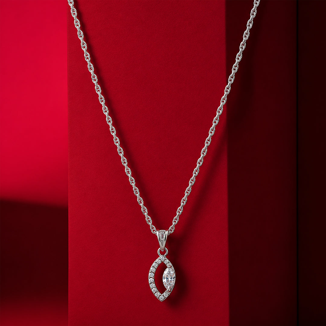 Marquise Halo Sterling Silver Chain Pendant