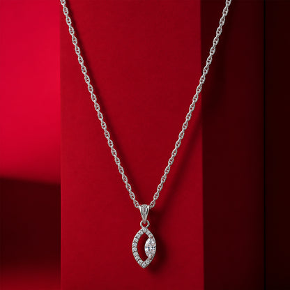 Marquise Halo Sterling Silver Chain Pendant