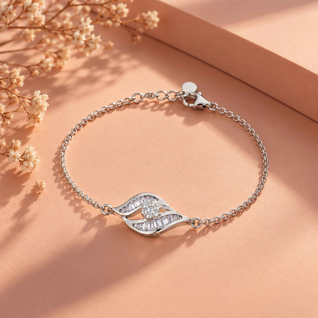 Marquise Wave Cubic Zirconia Sterling Silver Bracelet