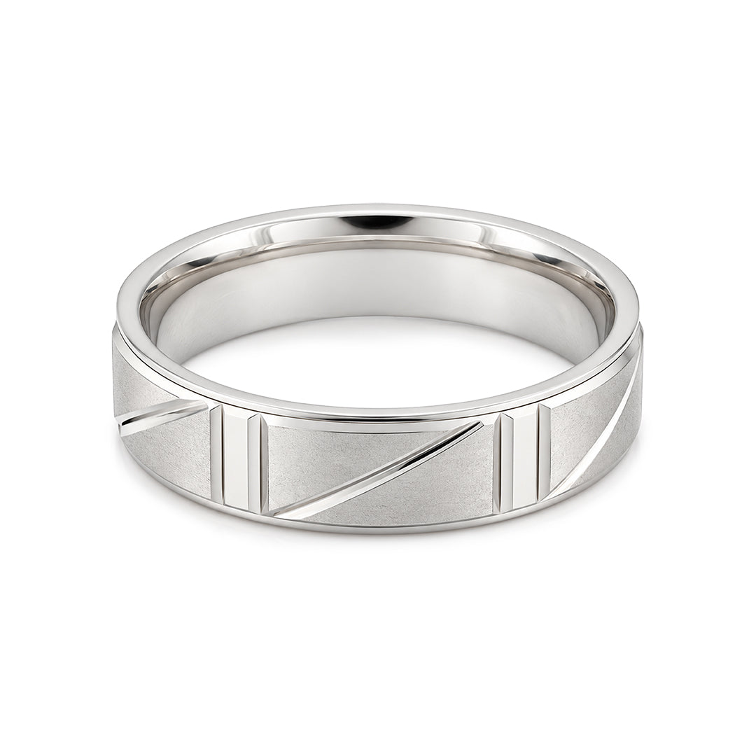 Matte Chevron Panel Sterling Silver Ring