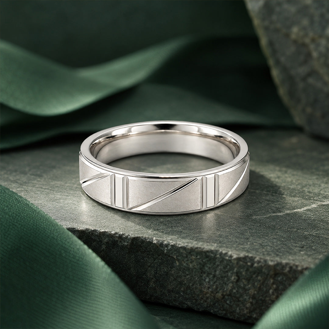 Matte Chevron Panel Sterling Silver Ring