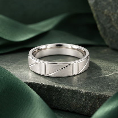 Matte Chevron Panel Sterling Silver Ring