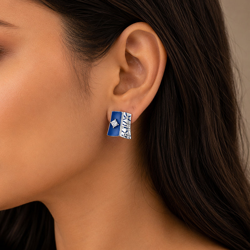 Midnight Blue 925 Sterling Silver Diamond Glow Earring