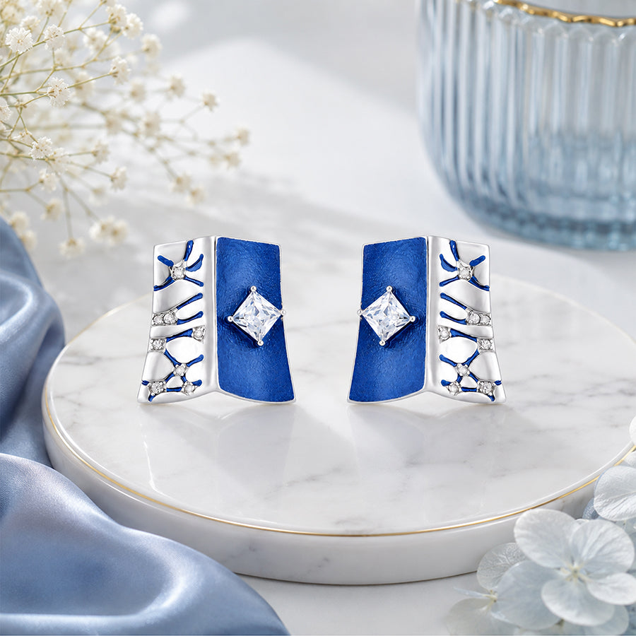 Midnight Blue 925 Sterling Silver Diamond Glow Earring