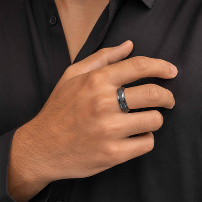 Midnight Faceted Elegance 925 Sterling Silver Ring For Men