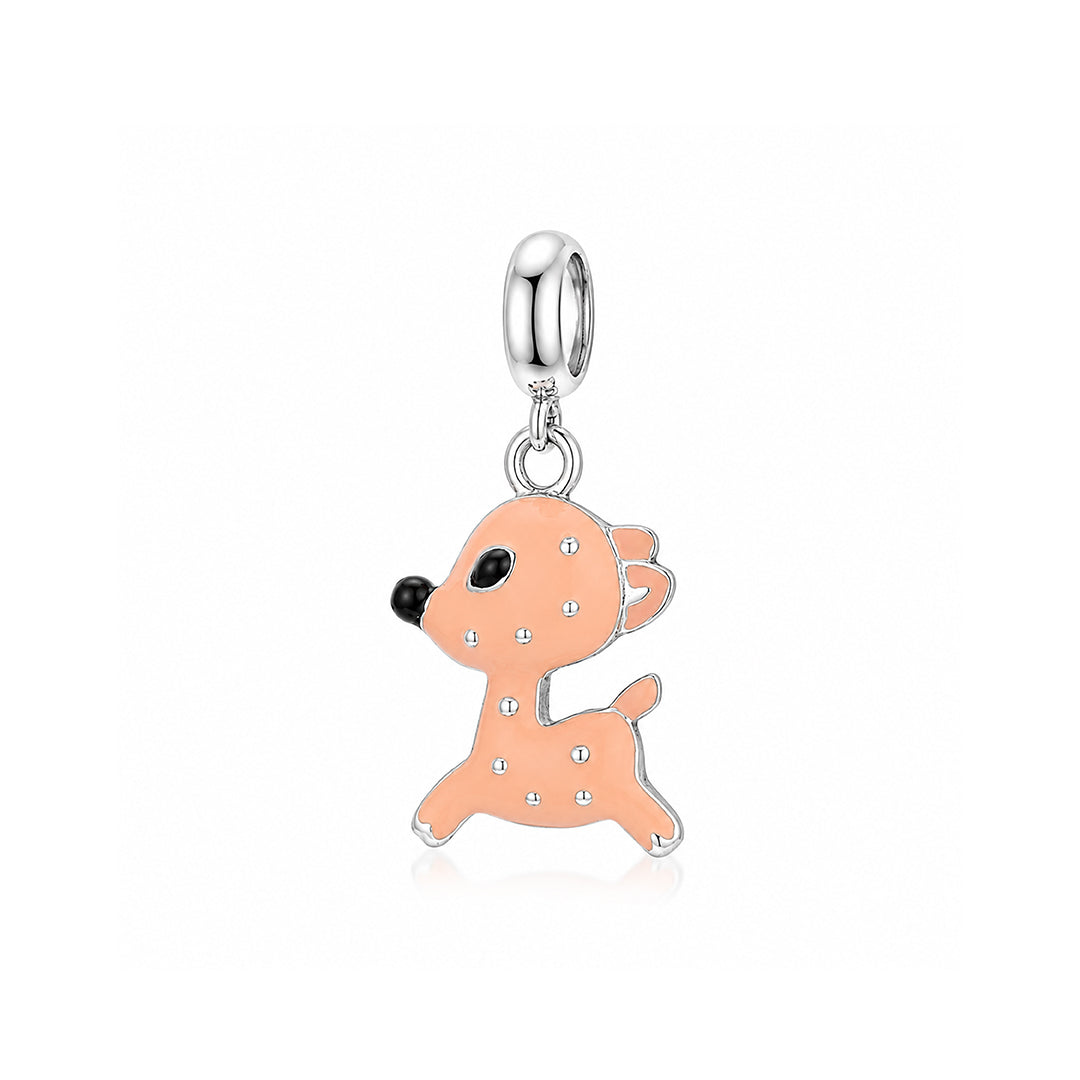 Minimal Cute Deer Enamel 925 Sterling Silver Charm for Kids