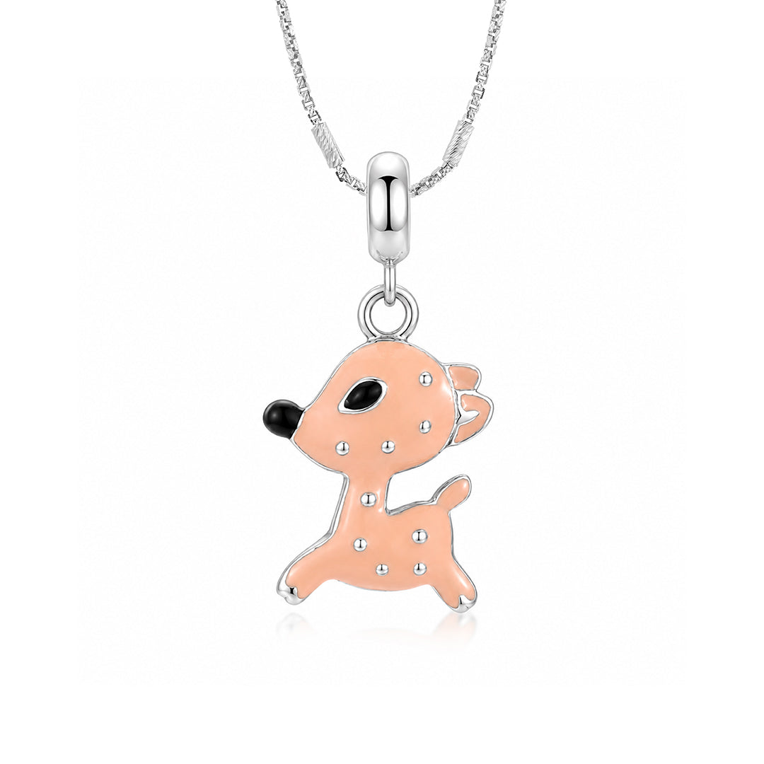 Minimal Cute Deer Enamel 925 Sterling Silver Charm for Kids