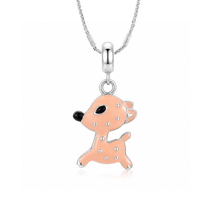 Minimal Cute Deer Enamel 925 Sterling Silver Charm for Kids
