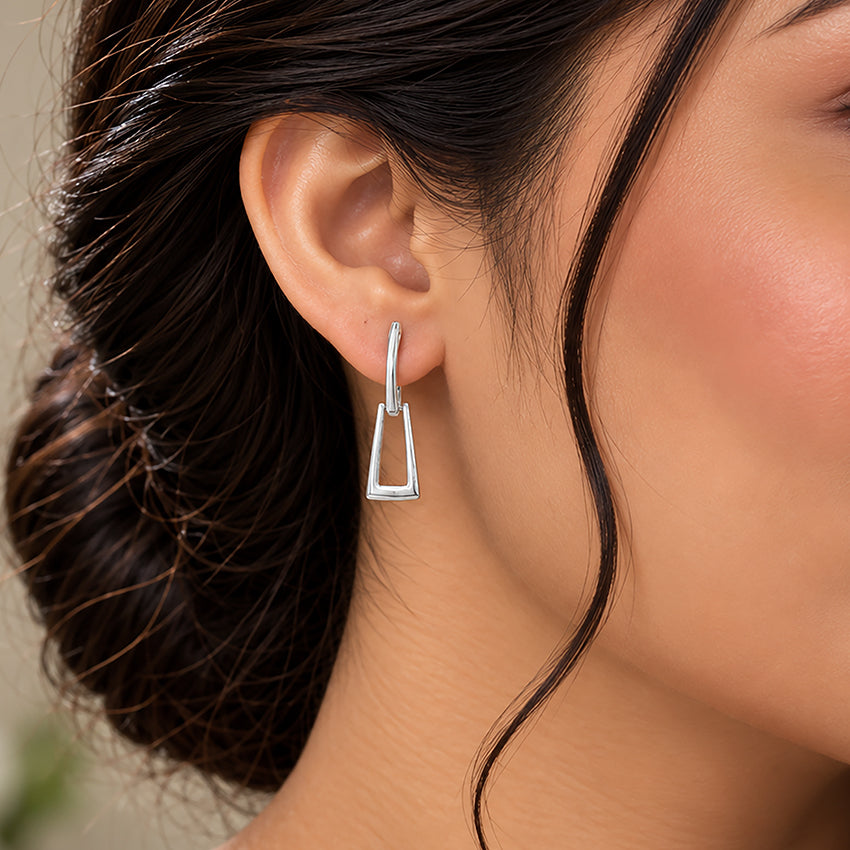 Minimal Open Frame 925 Sterling Silver Earring for Women