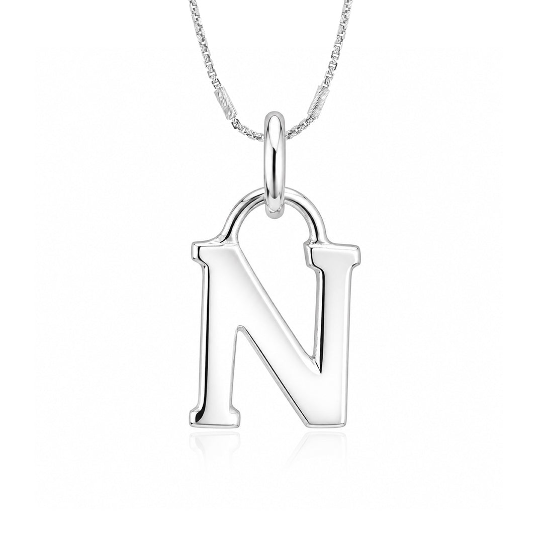 Minimal Polished N Alphabet 925 Sterling Silver Pendant