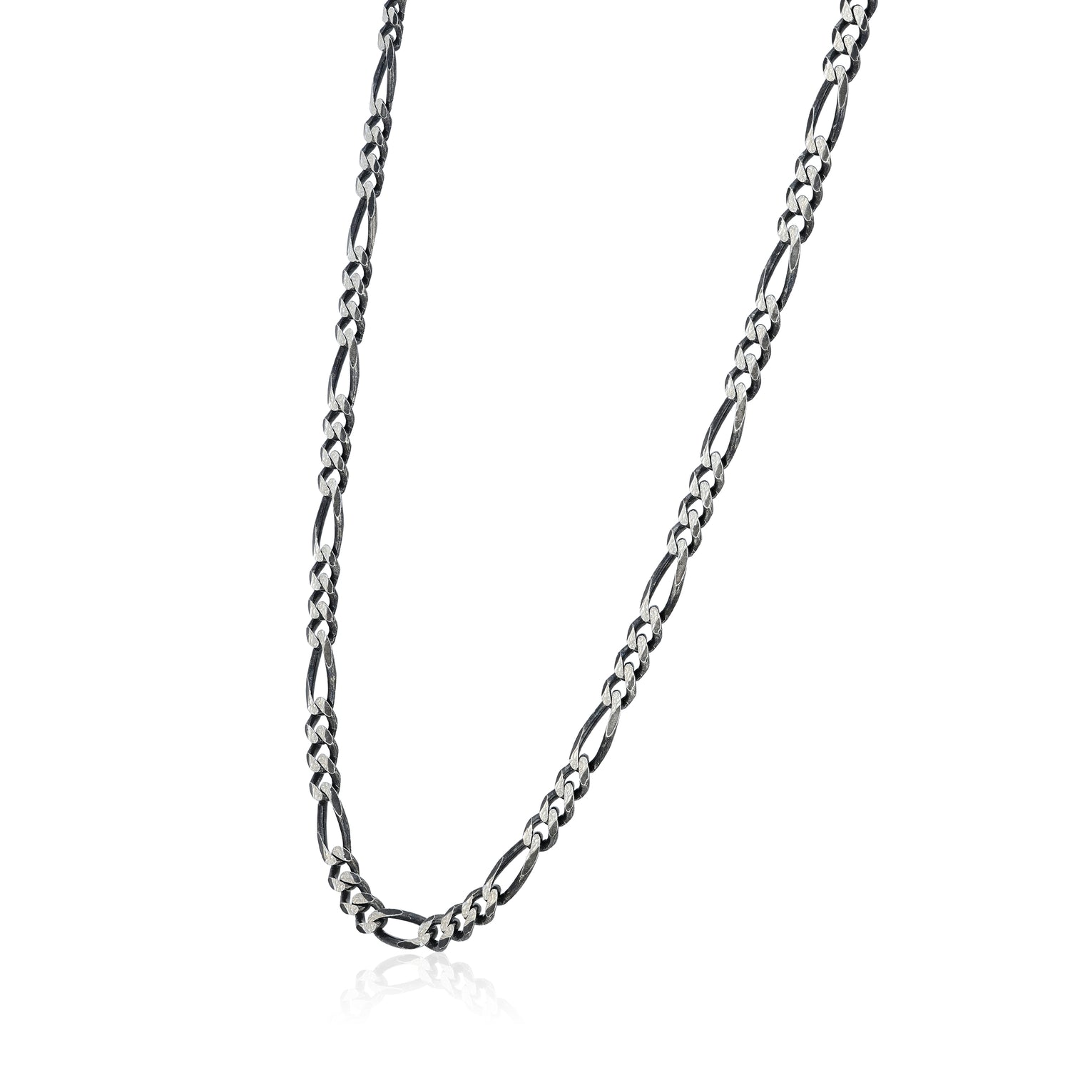 Silver chain necklace on a white background