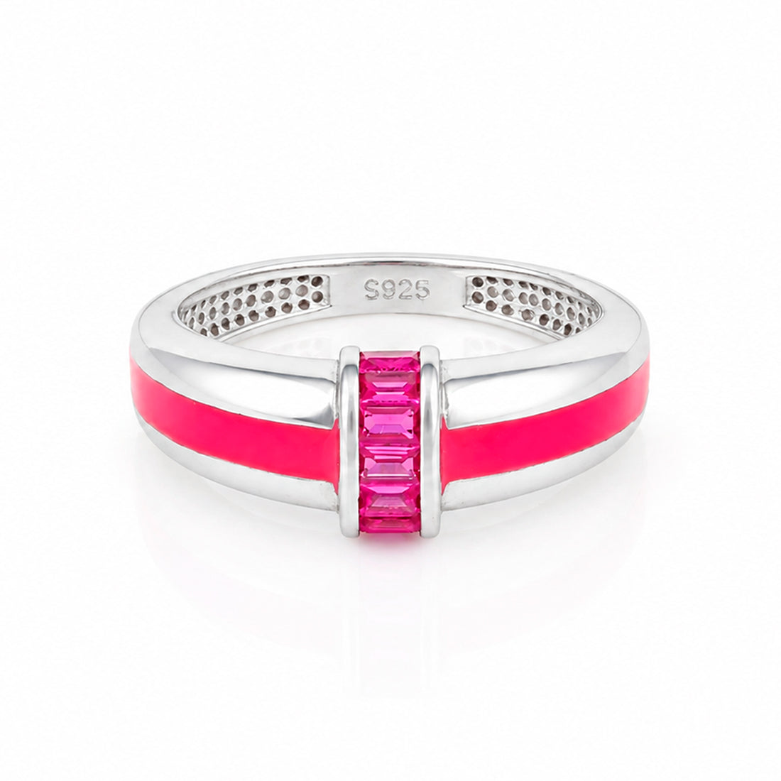 Minimal Red Channel Pink Accent Band Radiance 925 Sterling Silver Earring for women