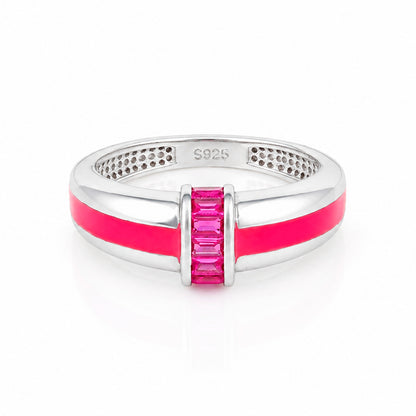 Minimal Red Channel Pink Accent Band Radiance 925 Sterling Silver Earring for women