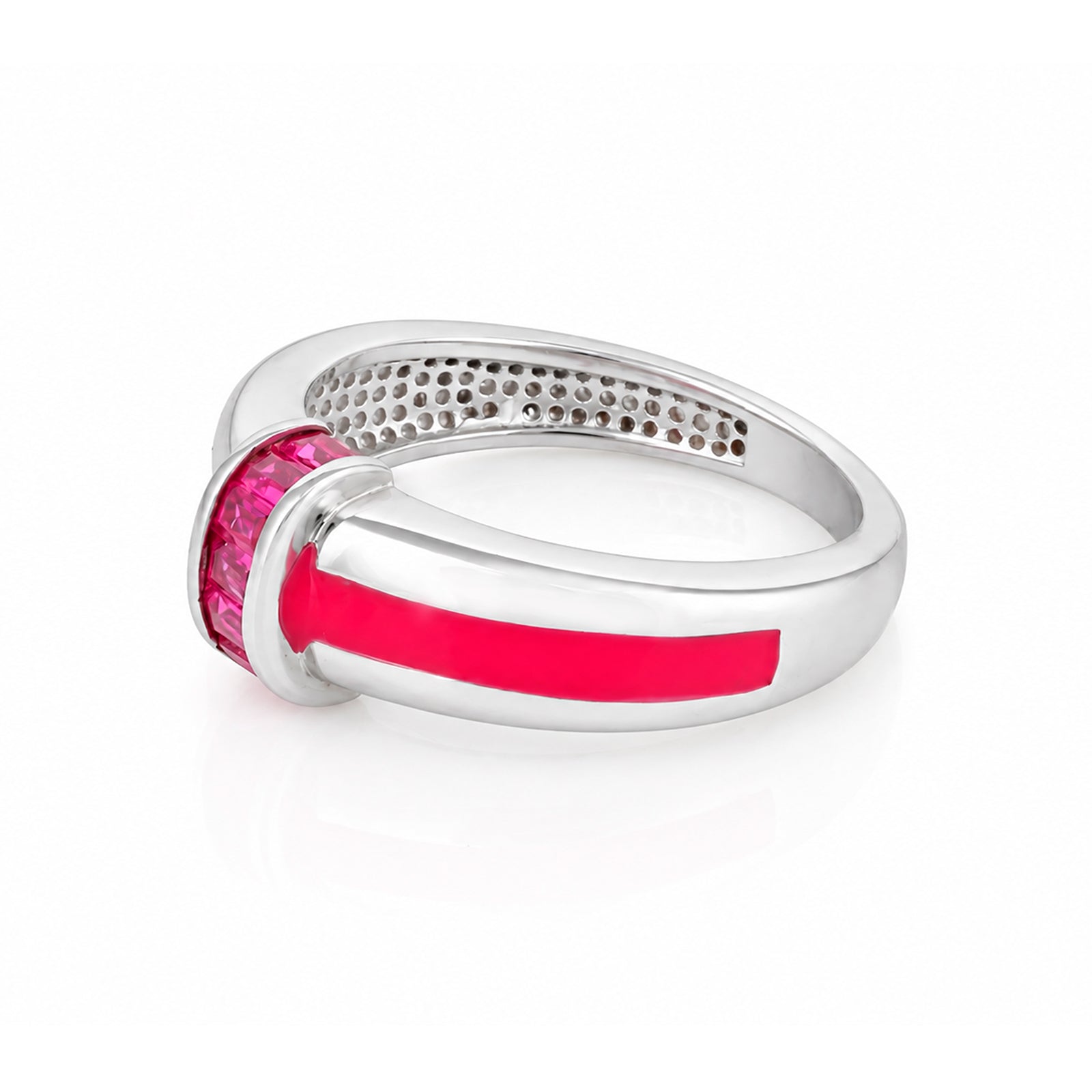 Minimal Red Channel Pink Accent Band Radiance 925 Sterling Silver Earring for women