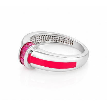 Minimal Red Channel Pink Accent Band Radiance 925 Sterling Silver Earring for women