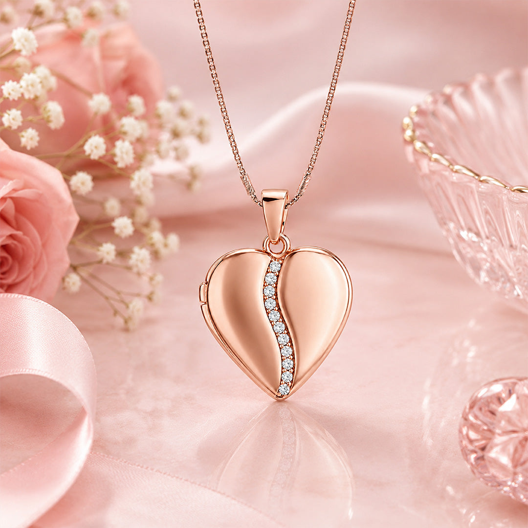 Minimal Rose Gold Heart Locket 925 Sterling Silver Pendant for women