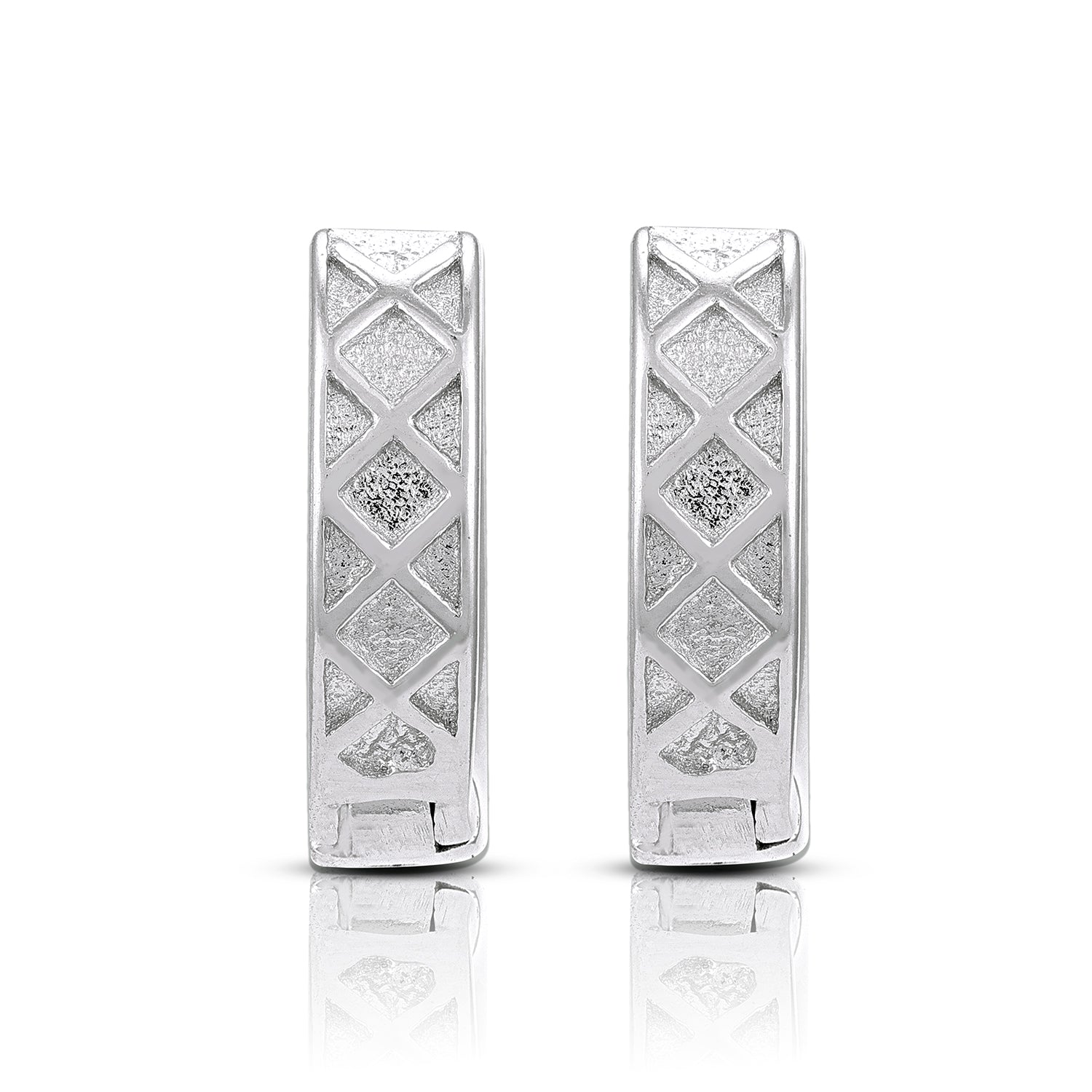 Minimal Texture 925 Sterling Silver Grid Earring for Women