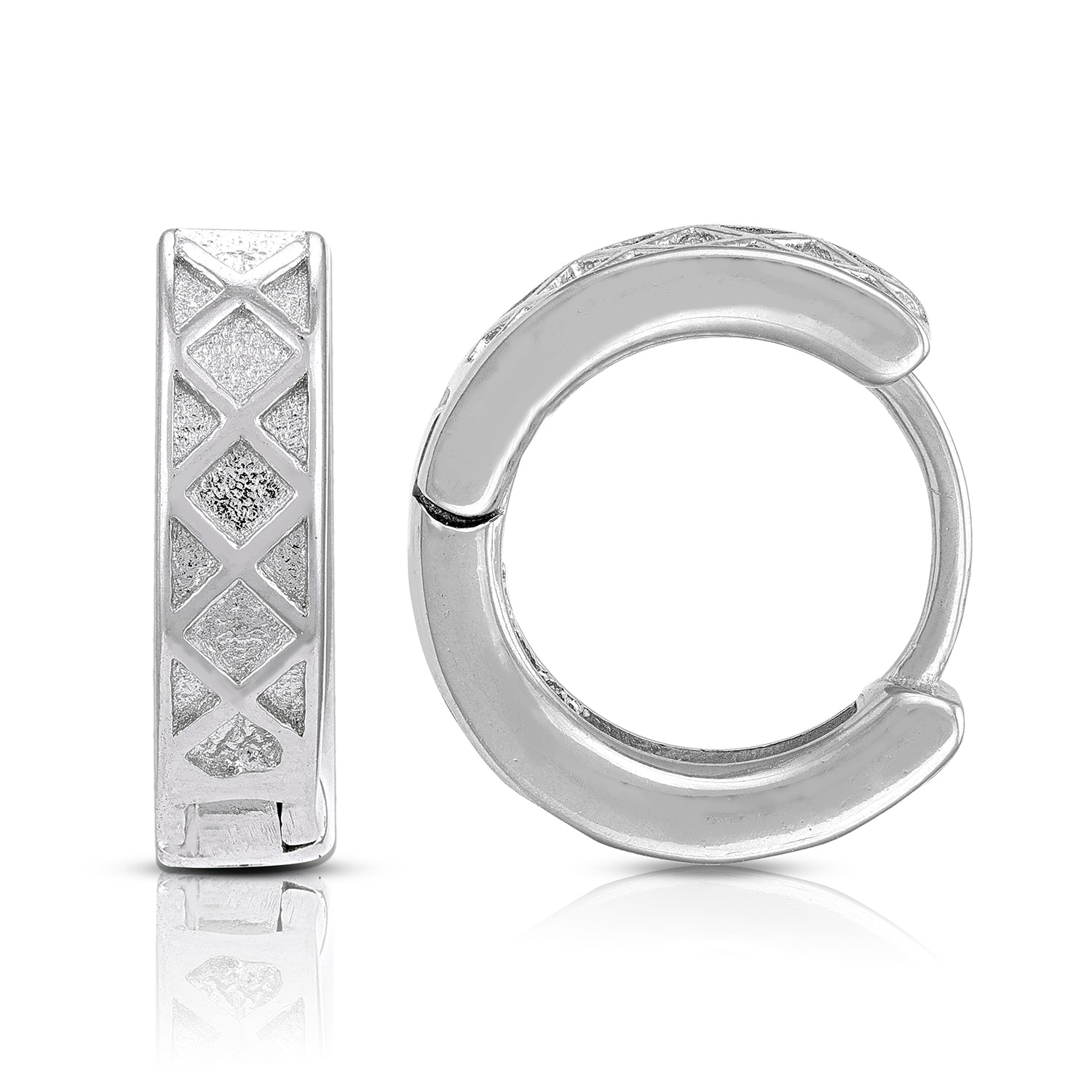 Minimal Texture 925 Sterling Silver Grid Earring for Women