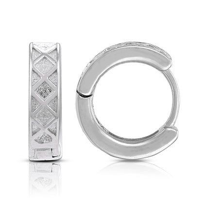 Minimal Texture 925 Sterling Silver Grid Earring for Women