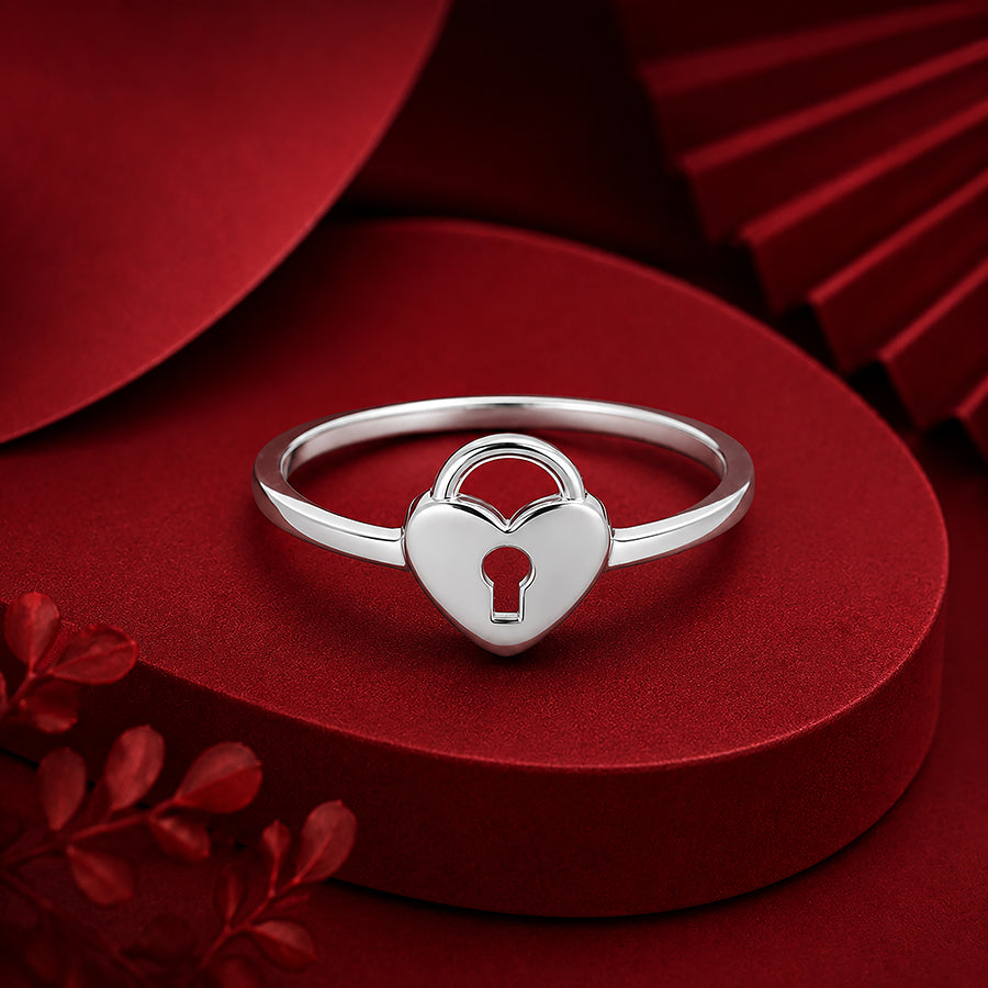 Minimalist Heart Lock 925 Sterling Silver Ring