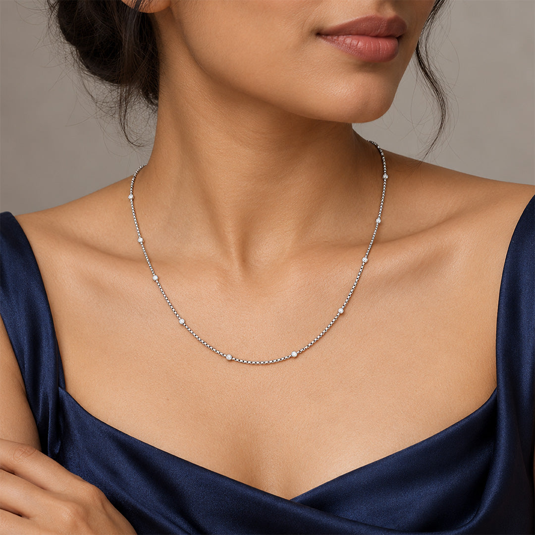 Minimalist Satellite Bead Station Sterling Silver Chain