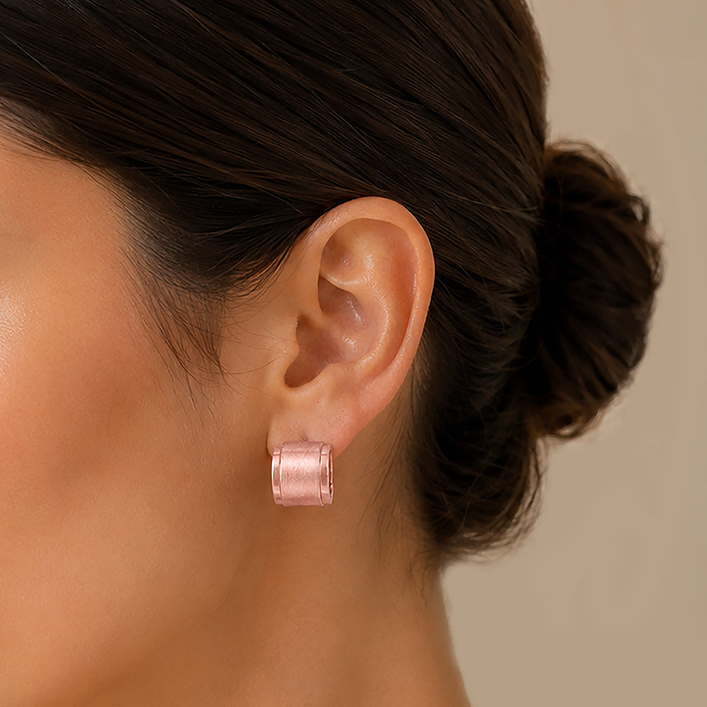Minimalist Satin Finish Rose Gold Huggie Hoop Earrings