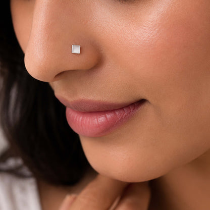 Minimalist Square White Shell Silver Nose Pin