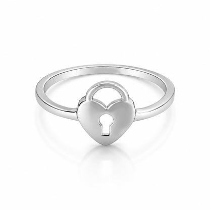 Minimalist Heart Lock 925 Sterling Silver Ring