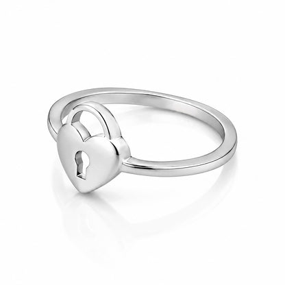 Minimalist Heart Lock 925 Sterling Silver Ring