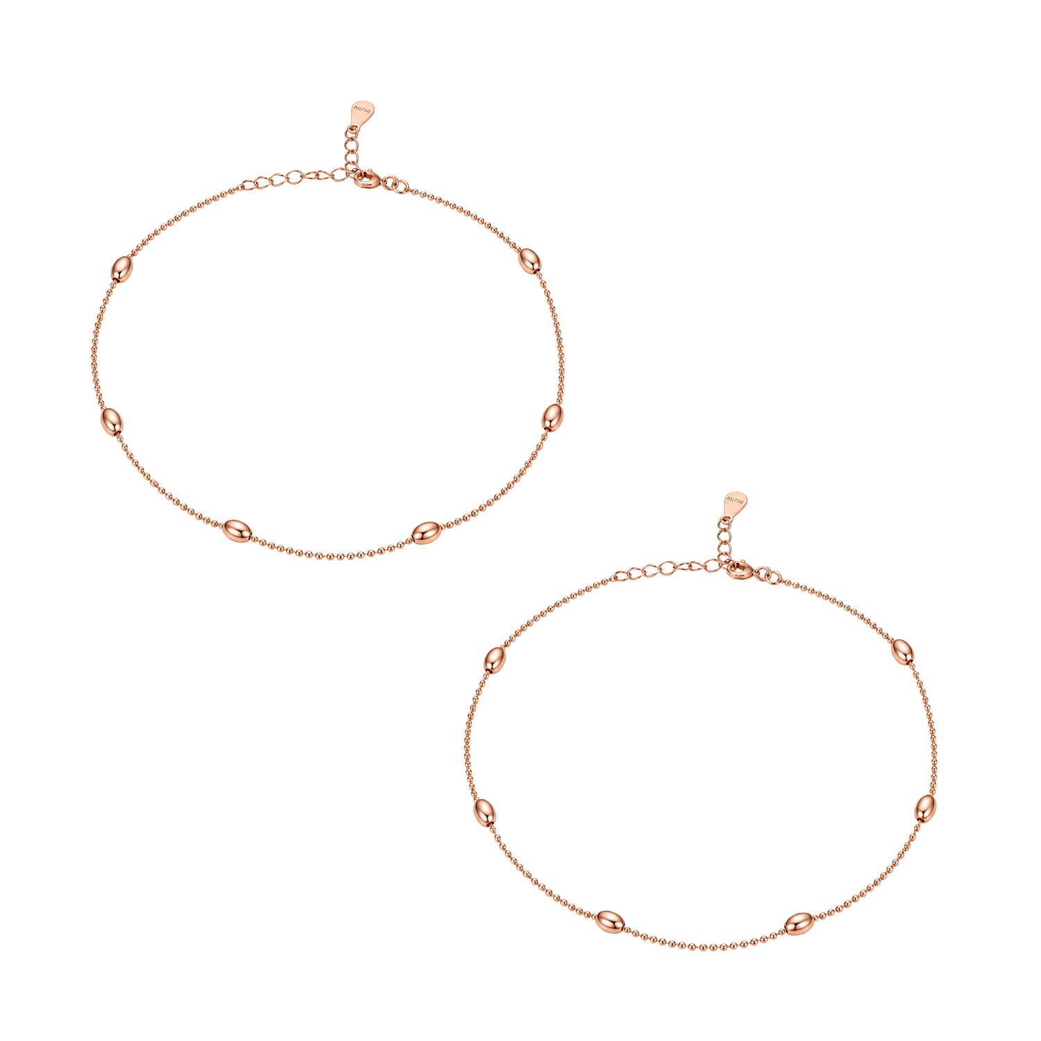 Minimalist Rose Gold Bead Silver Anklet