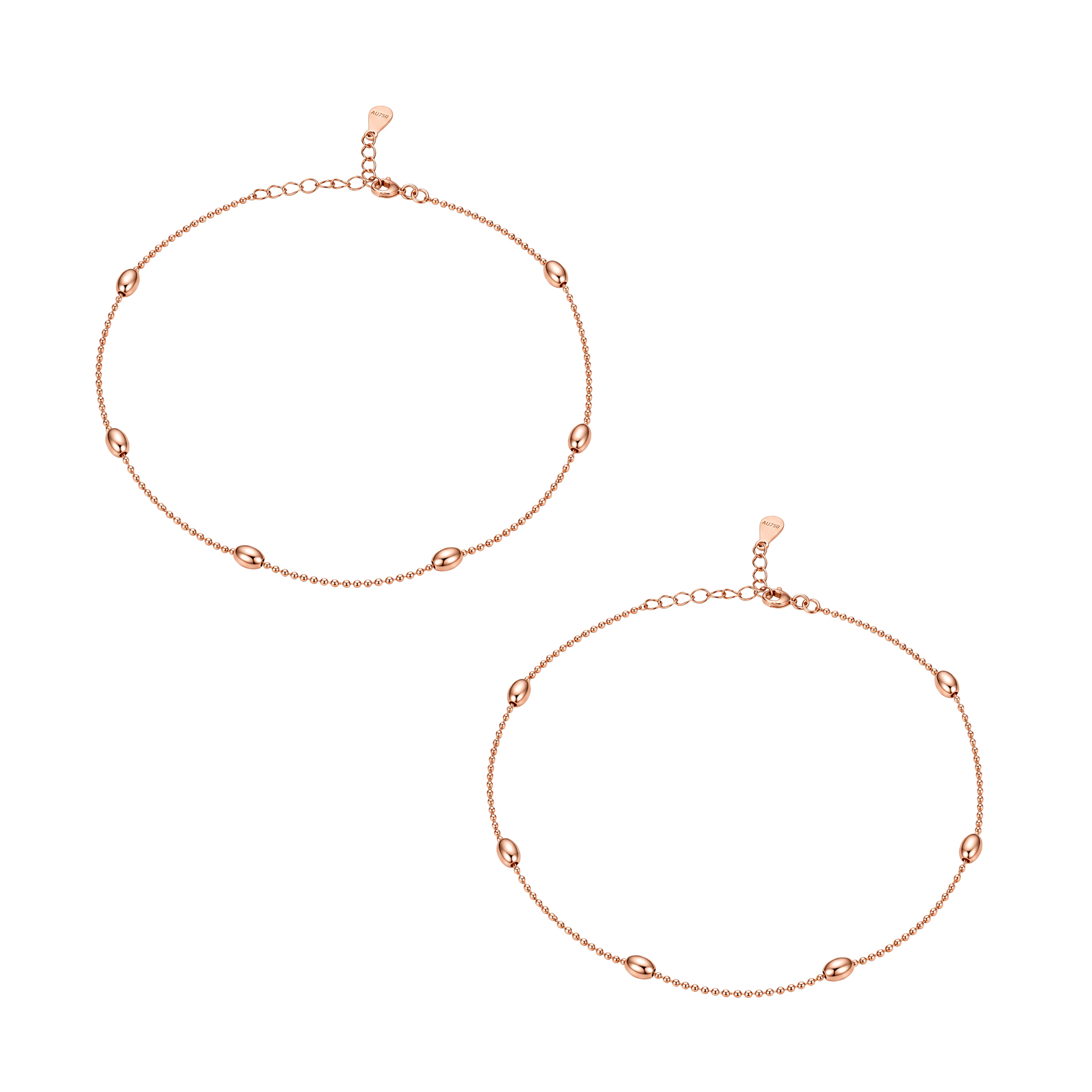 Minimalist Rose Gold Bead Silver Anklet