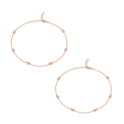 Minimalist Rose Gold Bead Silver Anklet