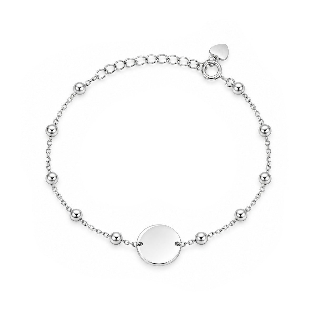 Minimalist Round Disc Ball Station Sterling Silver Bracelet