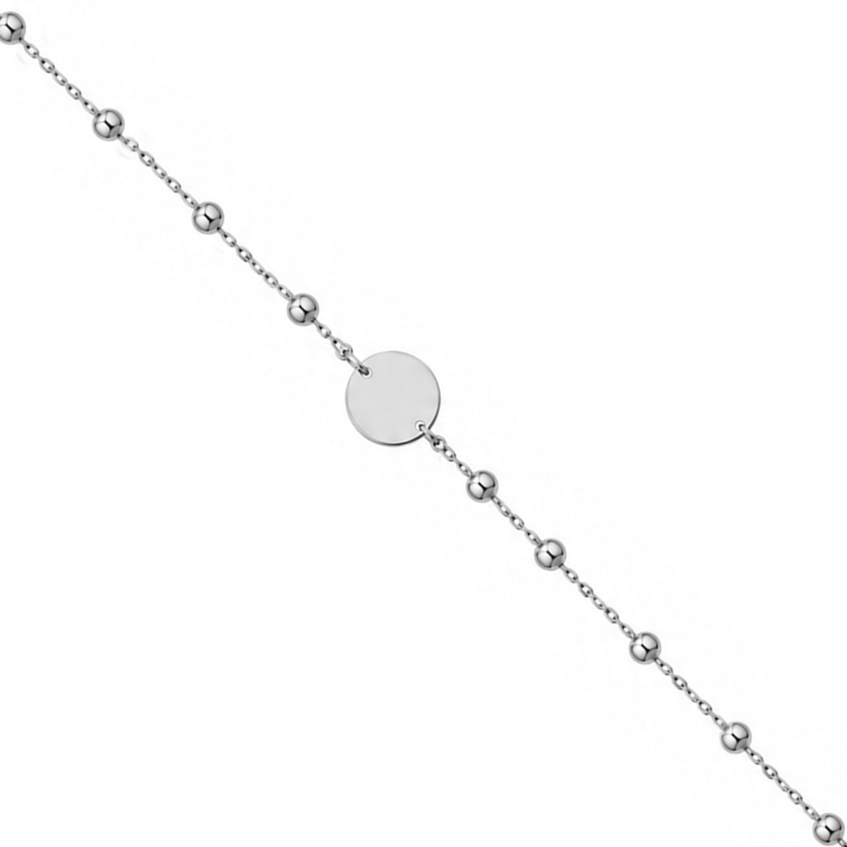 Minimalist Round Disc Ball Station Sterling Silver Bracelet