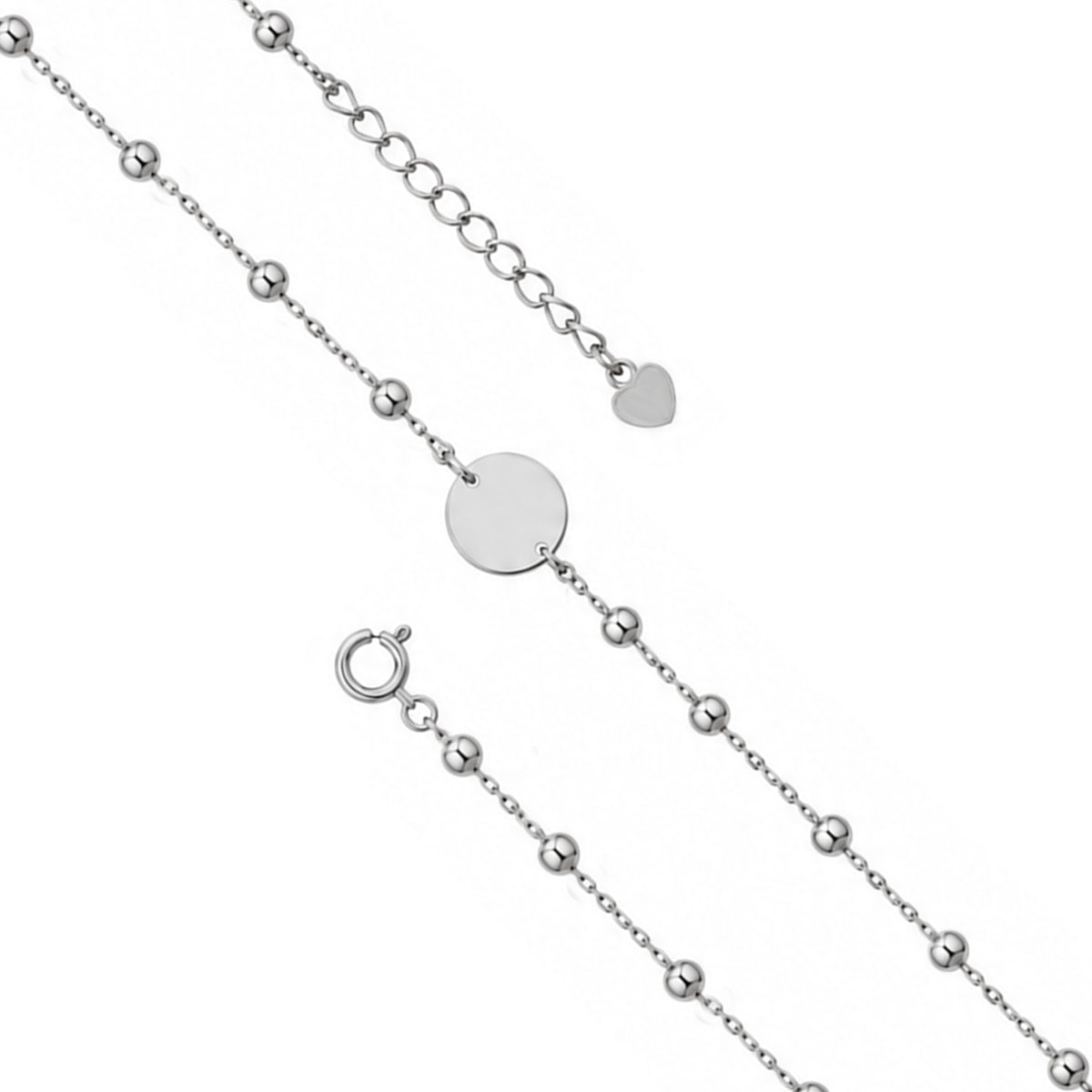 Minimalist Round Disc Ball Station Sterling Silver Bracelet