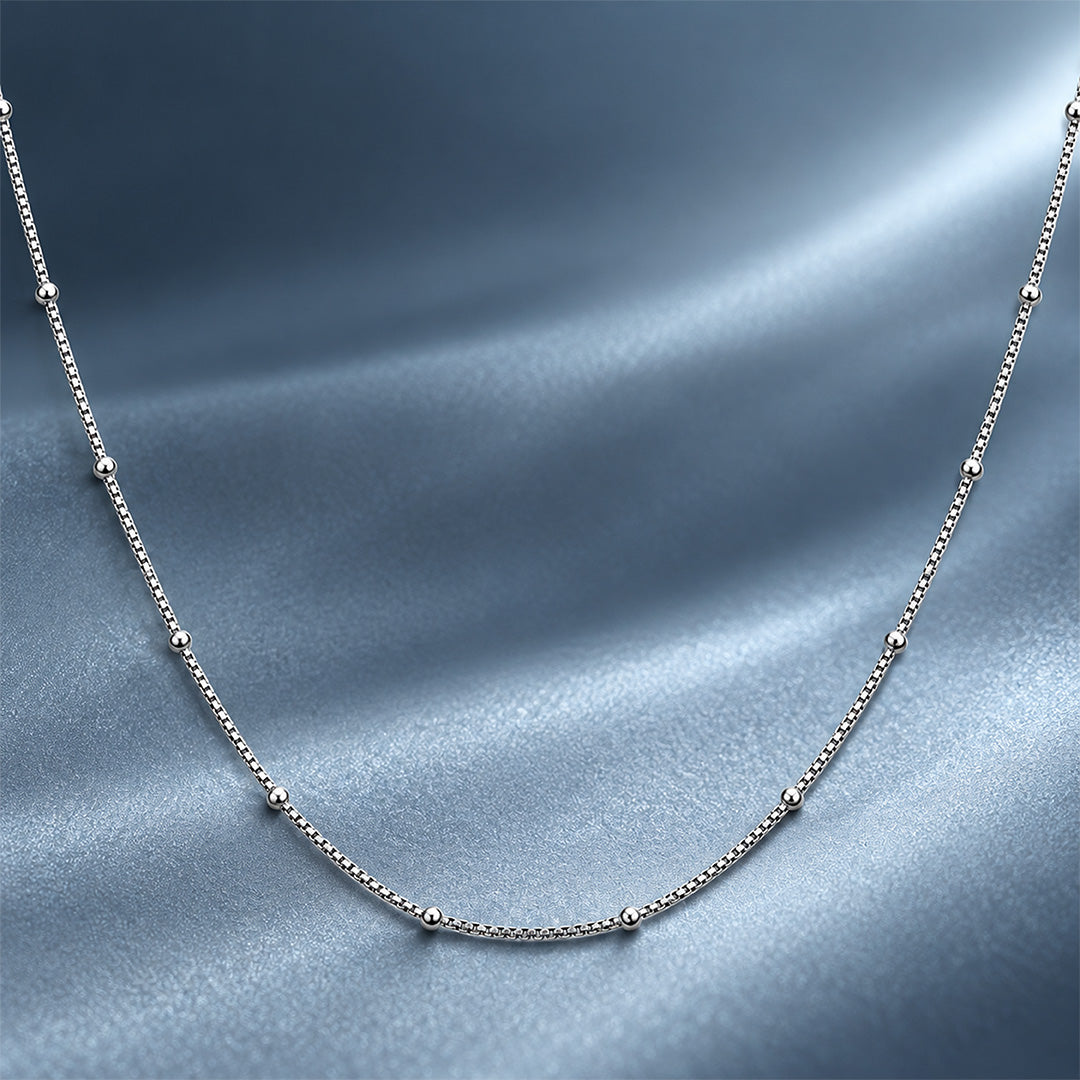 Minimalist Satellite Bead Station Sterling Silver Chain